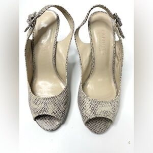 Talbots Snakeskin Slingback Peep Toe Leather Pumps Beige Size 6.5